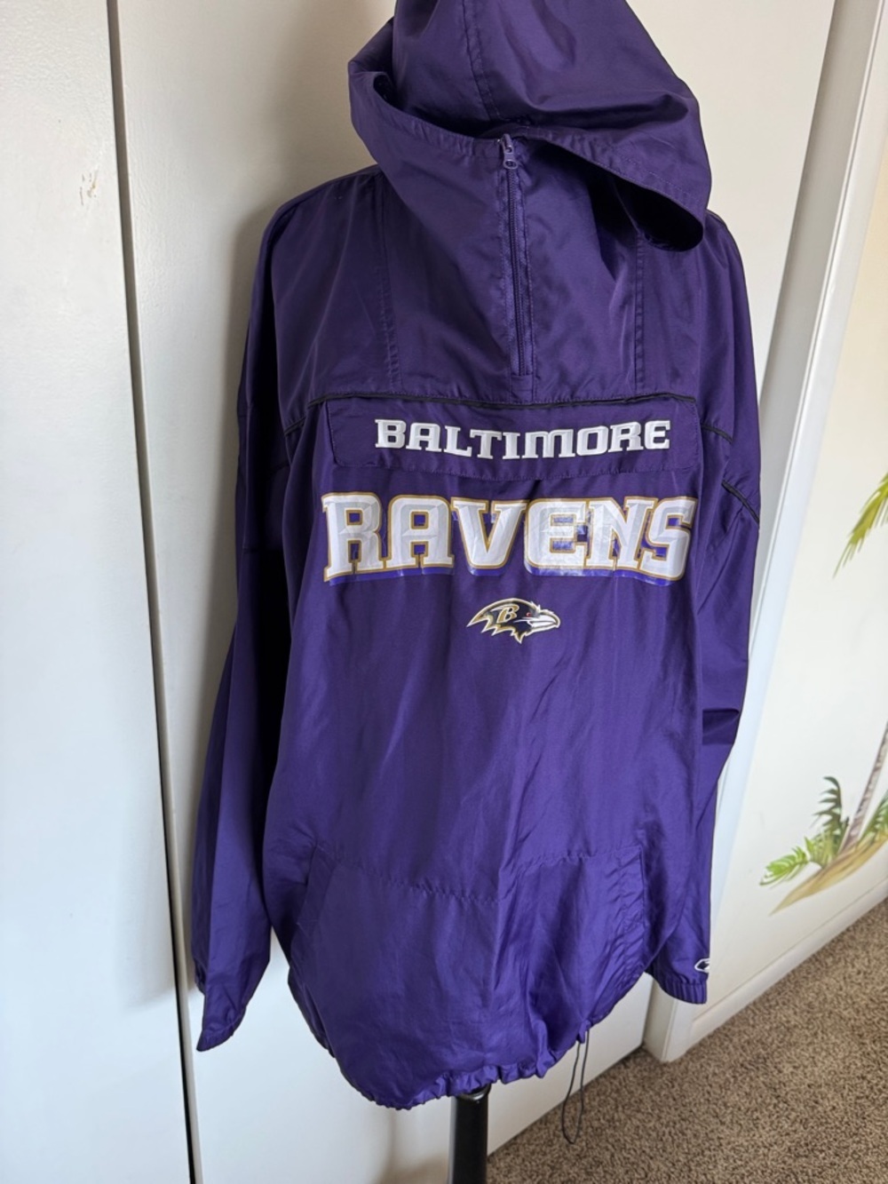 NFL Reebok Baltimore Ravens Hooded Front Zipper Pullover Pocket Windbreaker
